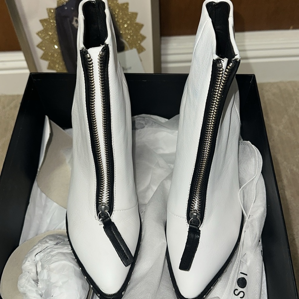 Sol Sana White Studded Boots with Black Block Heel - NIB